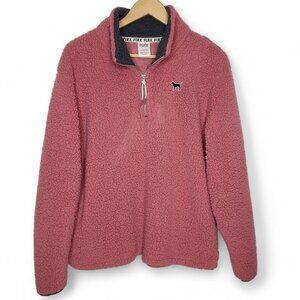 Pink by Victoria's Secret Women’s Quarter Zip Pullover Teddy Bear Fleece Sweater